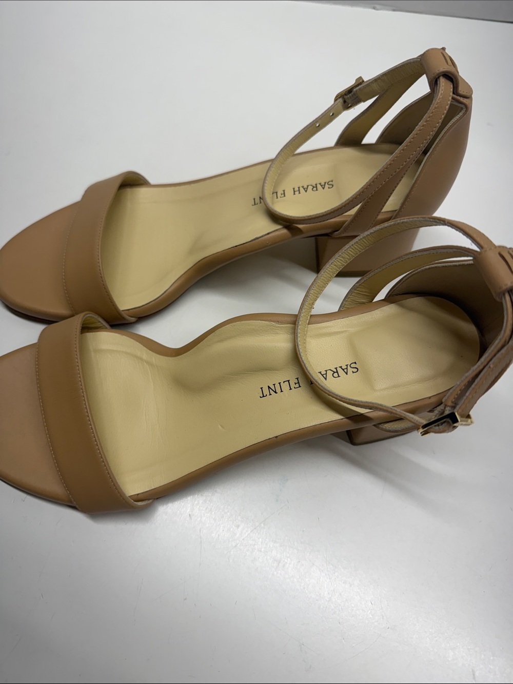 Sarah Flint Perfect Block Sandal Open Toe 30 MM Calf Leather Tan Brown Size 39 - Picture 7 of 13